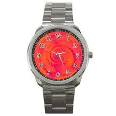 Pink And Orange Swirl Sport Metal Watch by SpinnyChairDesigns