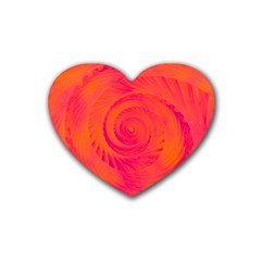 Pink And Orange Swirl Rubber Coaster (heart)  by SpinnyChairDesigns