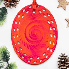 Pink And Orange Swirl Ornament (oval Filigree) by SpinnyChairDesigns