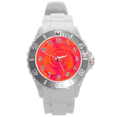 Pink And Orange Swirl Round Plastic Sport Watch (l) by SpinnyChairDesigns