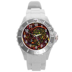 Abstract Tribal Swirl Round Plastic Sport Watch (l) by SpinnyChairDesigns