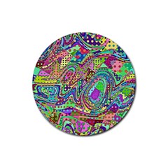 Ugliest Pattern In The World Rubber Coaster (round)  by SpinnyChairDesigns