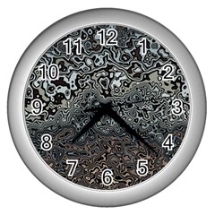 Urban Camouflage Black Grey Brown Wall Clock (silver) by SpinnyChairDesigns