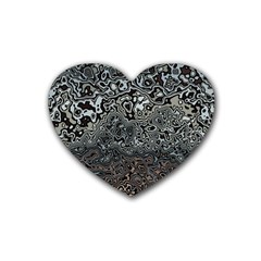 Urban Camouflage Black Grey Brown Rubber Coaster (heart)  by SpinnyChairDesigns