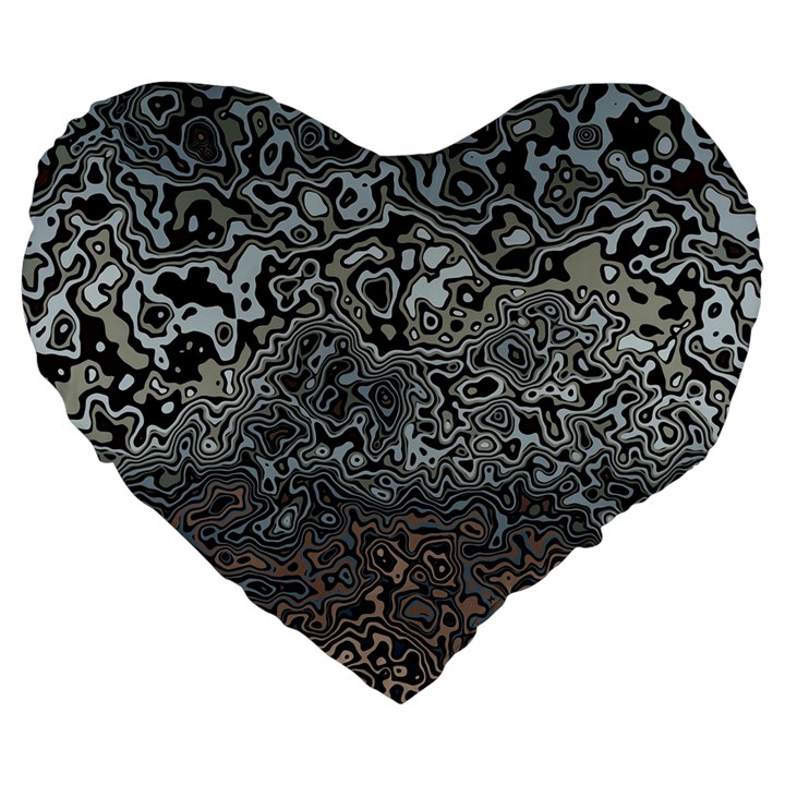 Urban Camouflage Black Grey Brown Large 19  Premium Flano Heart Shape Cushions