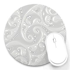 White Abstract Paisley Pattern Round Mousepads by SpinnyChairDesigns