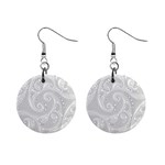 White Abstract Paisley Pattern Mini Button Earrings Front