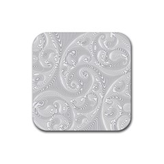 White Abstract Paisley Pattern Rubber Coaster (square)  by SpinnyChairDesigns