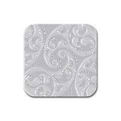 White Abstract Paisley Pattern Rubber Square Coaster (4 Pack)  by SpinnyChairDesigns