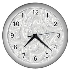 White Abstract Paisley Pattern Wall Clock (silver) by SpinnyChairDesigns