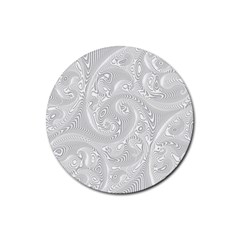 White Abstract Paisley Pattern Rubber Coaster (round)  by SpinnyChairDesigns