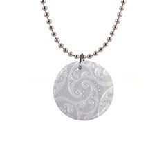 White Abstract Paisley Pattern 1  Button Necklace by SpinnyChairDesigns