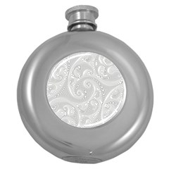 White Abstract Paisley Pattern Round Hip Flask (5 Oz) by SpinnyChairDesigns