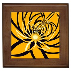 Black Yellow Abstract Floral Pattern Framed Tile by SpinnyChairDesigns