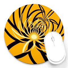 Black Yellow Abstract Floral Pattern Round Mousepads by SpinnyChairDesigns