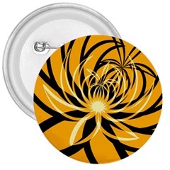 Black Yellow Abstract Floral Pattern 3  Buttons by SpinnyChairDesigns