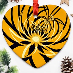 Black Yellow Abstract Floral Pattern Ornament (heart) by SpinnyChairDesigns