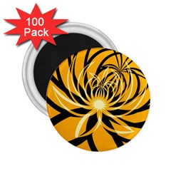 Black Yellow Abstract Floral Pattern 2 25  Magnets (100 Pack)  by SpinnyChairDesigns