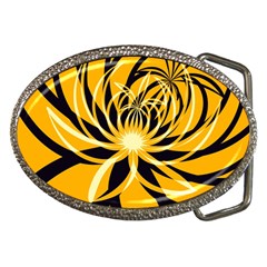 Black Yellow Abstract Floral Pattern Belt Buckles by SpinnyChairDesigns