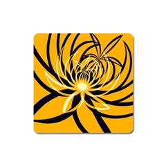 Black Yellow Abstract Floral Pattern Square Magnet by SpinnyChairDesigns