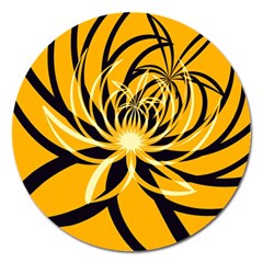 Black Yellow Abstract Floral Pattern Magnet 5  (round) by SpinnyChairDesigns