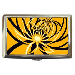 Black Yellow Abstract Floral Pattern Cigarette Money Case by SpinnyChairDesigns