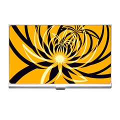 Black Yellow Abstract Floral Pattern Business Card Holder by SpinnyChairDesigns