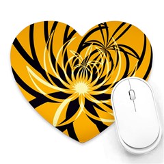 Black Yellow Abstract Floral Pattern Heart Mousepads