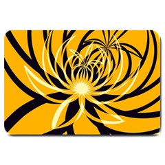 Black Yellow Abstract Floral Pattern Large Doormat  by SpinnyChairDesigns