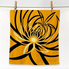 Black Yellow Abstract Floral Pattern Face Towel by SpinnyChairDesigns