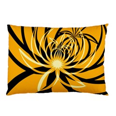 Black Yellow Abstract Floral Pattern Pillow Case by SpinnyChairDesigns