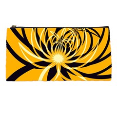 Black Yellow Abstract Floral Pattern Pencil Case by SpinnyChairDesigns