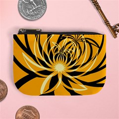 Black Yellow Abstract Floral Pattern Mini Coin Purse by SpinnyChairDesigns