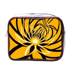 Black Yellow Abstract Floral Pattern Mini Toiletries Bag (one Side) by SpinnyChairDesigns