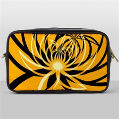 Black Yellow Abstract Floral Pattern Toiletries Bag (one Side) by SpinnyChairDesigns