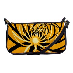 Black Yellow Abstract Floral Pattern Shoulder Clutch Bag by SpinnyChairDesigns