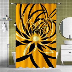 Black Yellow Abstract Floral Pattern Shower Curtain 48  X 72  (small)  by SpinnyChairDesigns