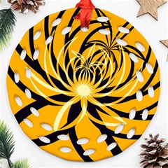 Black Yellow Abstract Floral Pattern Ornament (round Filigree) by SpinnyChairDesigns