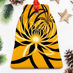 Black Yellow Abstract Floral Pattern Bell Ornament (two Sides) by SpinnyChairDesigns