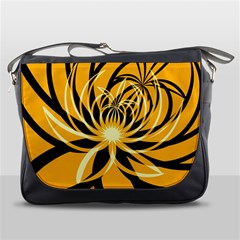 Black Yellow Abstract Floral Pattern Messenger Bag by SpinnyChairDesigns