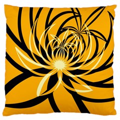 Black Yellow Abstract Floral Pattern Large Cushion Case (two Sides) by SpinnyChairDesigns