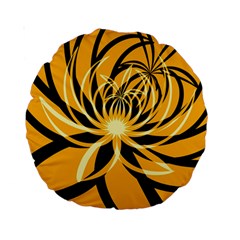 Black Yellow Abstract Floral Pattern Standard 15  Premium Round Cushions by SpinnyChairDesigns