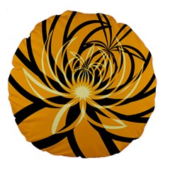 Black Yellow Abstract Floral Pattern Large 18  Premium Round Cushions by SpinnyChairDesigns