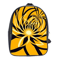 Black Yellow Abstract Floral Pattern School Bag (xl) by SpinnyChairDesigns