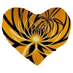 Black Yellow Abstract Floral Pattern Large 19  Premium Heart Shape Cushions by SpinnyChairDesigns