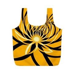 Black Yellow Abstract Floral Pattern Full Print Recycle Bag (m) by SpinnyChairDesigns