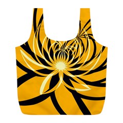 Black Yellow Abstract Floral Pattern Full Print Recycle Bag (l) by SpinnyChairDesigns