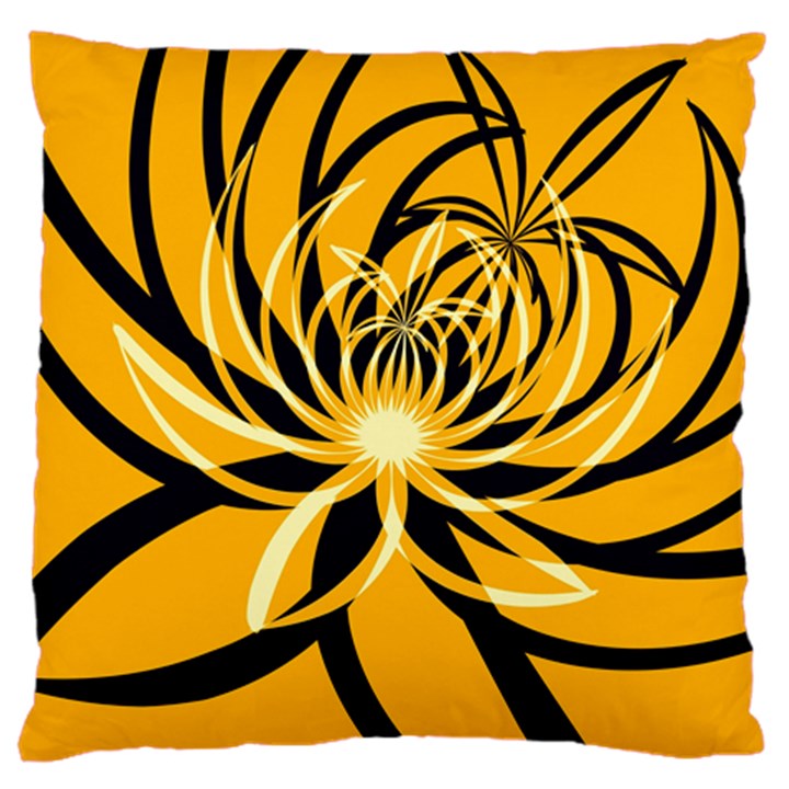 Black Yellow Abstract Floral Pattern Large Flano Cushion Case (Two Sides)