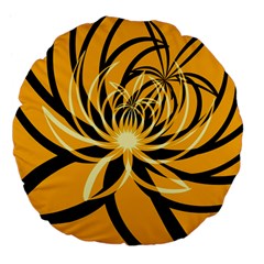 Black Yellow Abstract Floral Pattern Large 18  Premium Flano Round Cushions by SpinnyChairDesigns