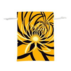 Black Yellow Abstract Floral Pattern Lightweight Drawstring Pouch (m) by SpinnyChairDesigns